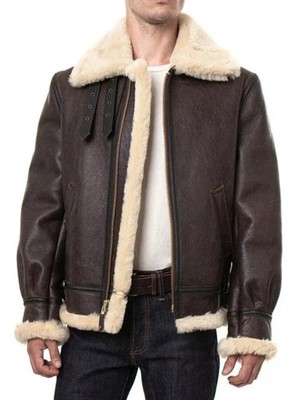 MEN'S RAF B3 AVIATOR SHEEP SKIN LEATHER BOMBER WINTER FLYING PILOT JACKET COAT