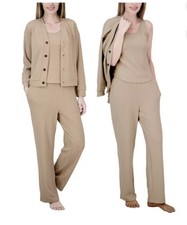 Live 2 Lounge Women's 3-Piece Cable Knit Textured Lounge Set, Tan, Size S
