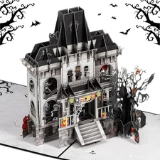 Teling Halloween Card Pop Up Paper Haunted House Greeting Card 3D Hall