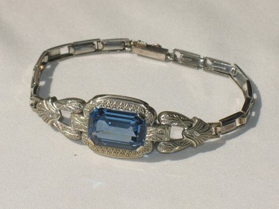 JUGENDSTIL Silber ARMBAND blauer AQUAMARIN SUPER HANDARBEIT um 1910