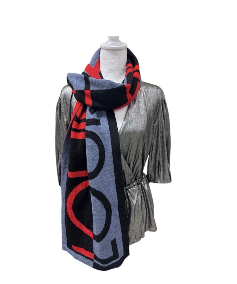 Auténtica bufanda Louis Vuitton 100 % lana azul rojo negro gris M71244 LV Horizon Stole Foto 2 de 4