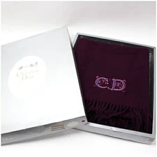 Christian Dior Wool Stole Purple CD Logo 51.2 x 32.3 in Fringed Rectangular