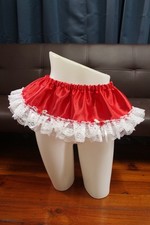 D87 Vintage Style 2XL/ElasticW.24-42" Red Satin Lace Trim Half Slip Length8"