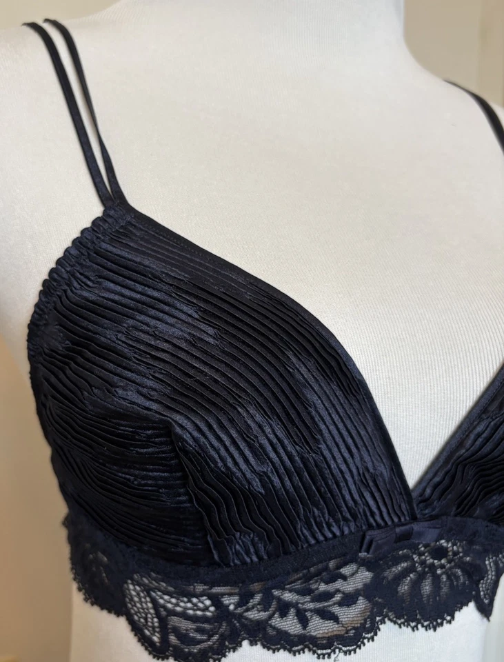 La Perla винтажный темно-синий размер 36L Plissé цветочный кружевной бюстгальтер вырезка женский новый с ярлыками - Изображение 2 из 4