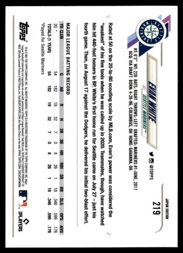 2021 Topps Japan Edition #219 Evan White - Picture 2 of 2