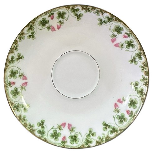 T&V LIMOGES France SAUCER 5.75" 4 Leaf Clover Shamrocks Pink Flowers w GOLD Trim - Picture 1 of 6