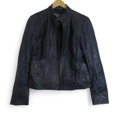 Sienna De Luca Vintage Leather Biker Jacket UK Large 14 EU 42 Blue Preloved - Picture 1 of 24