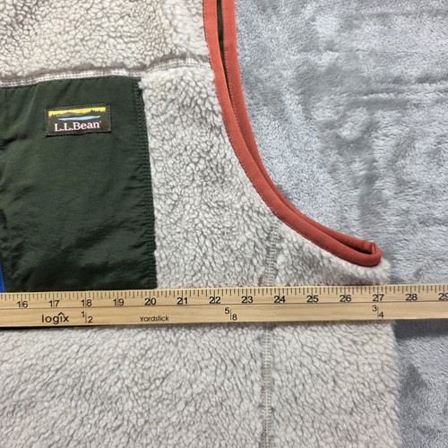LL Bean Fleece Vest Mens 3XL White Green Sherpa Full Zip Outdoors Hiking Pockets - Picture 6 of 10