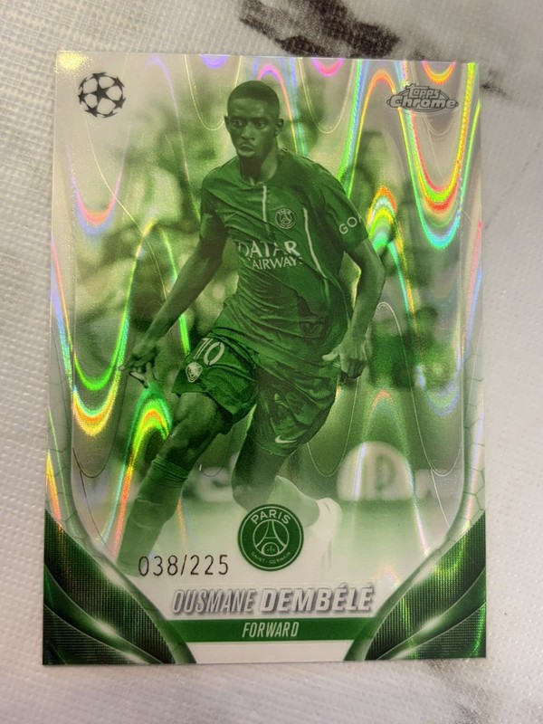Ousmane Dembele 2023-24 Topps Chrome #14 Night Vision Raywave Refractor 038/225