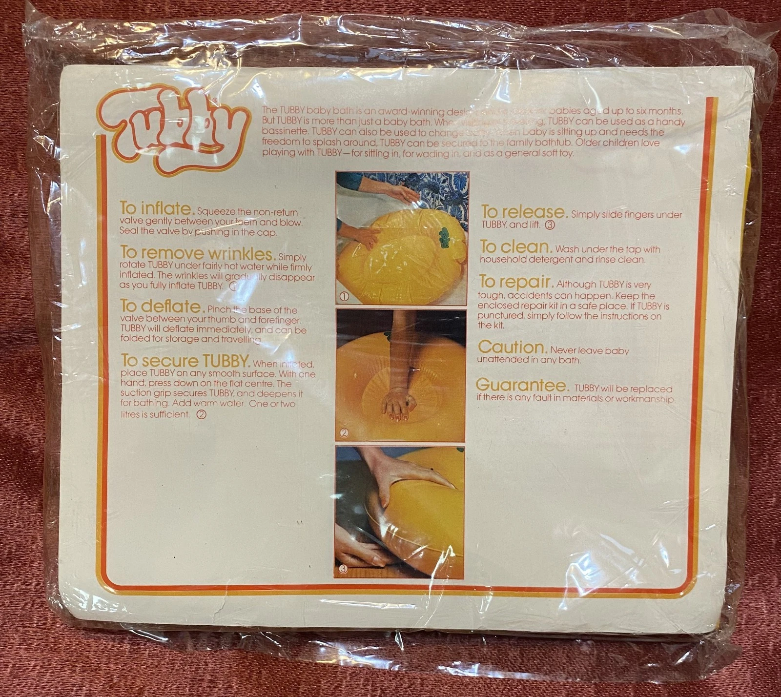 Tubby Inflatable Baby Bath Tub. VTG 80s New! Yellow.