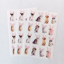 3 Sheets American Greetings Cats And Dogs In Bunny Ears Stickers - 48 Stickers