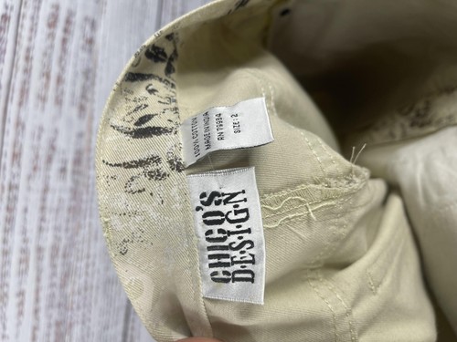 Chicos Pants Womens 12 Beige Floral Cropped Fringe Hem Boho Pattern Capri Trouse - Picture 8 of 9