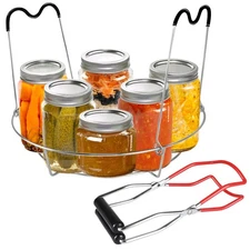 KORCCI 12in Stainless Steel Canning Rack with Contour Handles, Holds 7 Pint o...