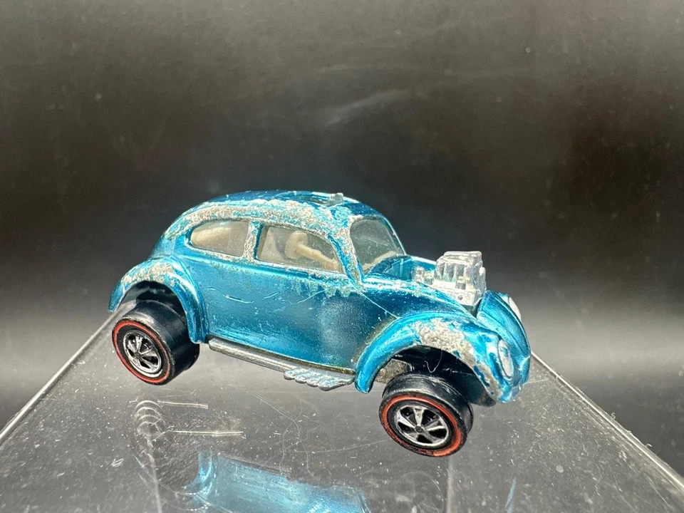 Volkswagen VW Beetle 1967 Hot Wheels Redline personalizado azul claro interior blanco de EE. UU. Foto 2 de 4