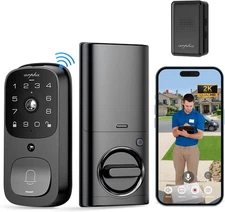 Smart Door Lock with Video Camera - 6 in 1 Camera+Doorbell+Fingerprint Keyles...