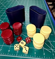 Vintage Backgammon Pieces Maroon/Red & White 2 Cups 5 Dice