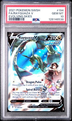 RAYQUAZA V FULL ALT ART PSA 10 GEM MINT 2021 POKEMON EVOLVING SKIES #194/203