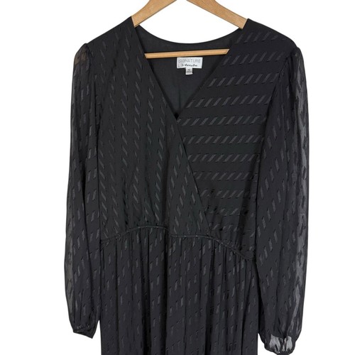 Signature By Robbie Bee Black Long Sleeve VNeck Sheer Pattern Maxi Dress Size 16 - Picture 2 of 8