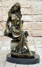 Art Deco Signed Original Mavchi Collectible Collector Woman in Garden Bronze Sta