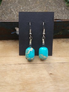Handmade-Sterling-Silver-Native-American-Beaded-Turquoise-amp-Copper-Hook-Earrings