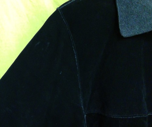 Vintage Winlit Schwarz Wildleder Leder Mantel Patchwork Gefüttert Jacke Brustumfang: 42" - Bild 9 von 11