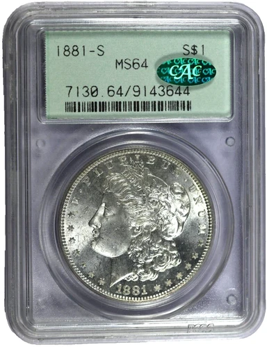 1881-S PCGS MS64 Morgan Silver Dollar w/CAC Label in Old Green Holder-Nice Coin!