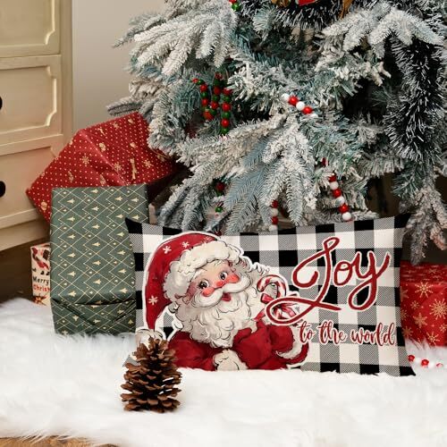 Christmas Pillow Cover 12X20 Inch Cute Santa Claus Joy 12" x 20" Red - Picture 6 of 8