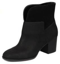 Nine West Women's Black Dale Leather Block Heel Bootie Shoes Ret 139 New