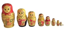 Vintage Russian Folk Art Wooden Nesting Dolls Set of 9 Floral Woman Apx 6" READ