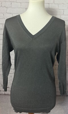 Ann Taylor Knit Gray V Neck Sparkle Thread Sweater Women s Size Small