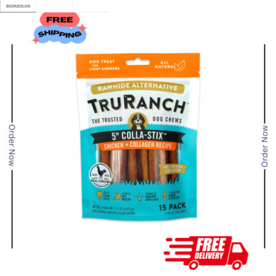 TRURANCH Collagen Sticks - 5'' Collagen Sticks for Dogs - Long Lasting  15 Count