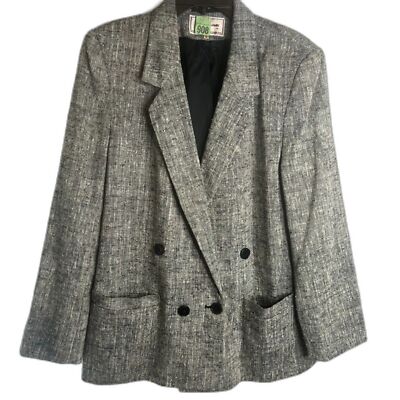 David Benjamin Linen Blend Tweed Blazer Jacket Size 13/MD Gray Neutral Career