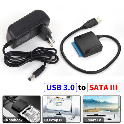 USB 3.0 zu SATA Adapter für 2.5'' 3.5'' Festplatte Kabel SDD HDD Konverter Schwarz