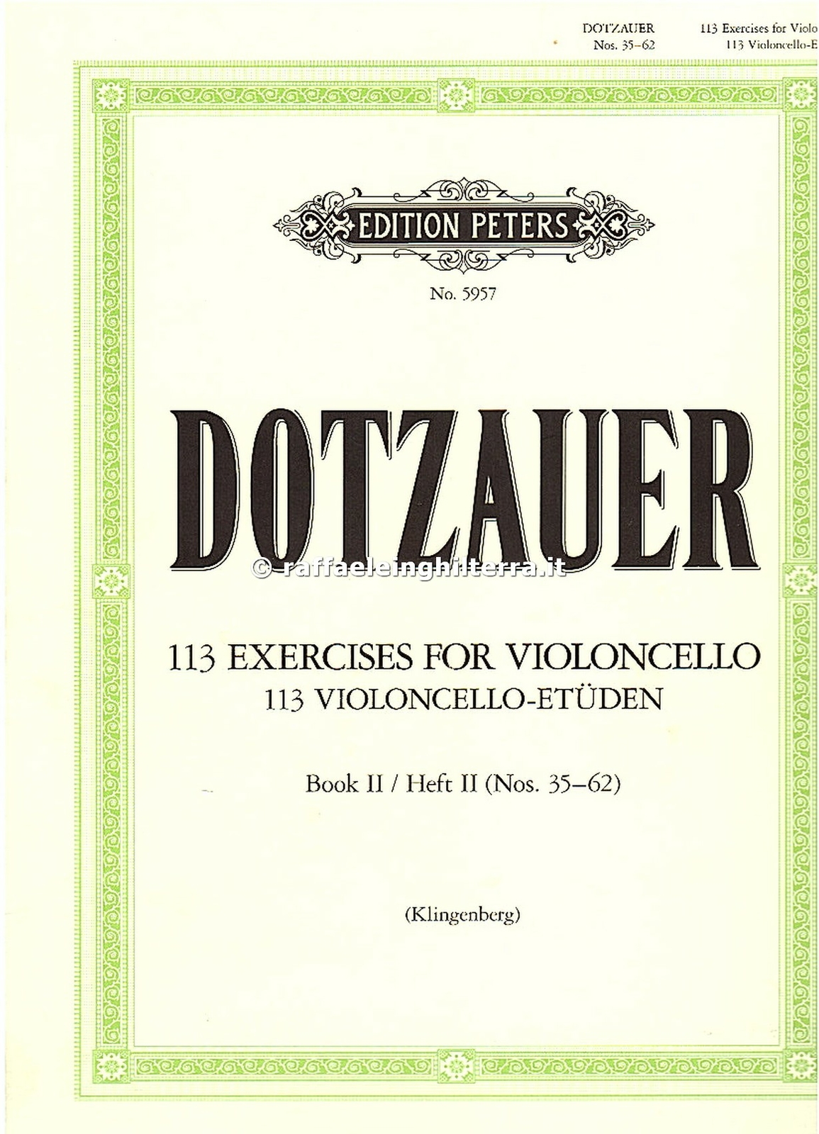 Peters 113 esercizi per violoncello volume 2 Dotzauer Friendrich