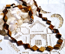 COLLIER VINTAGE ras du cou PIERRE OEIL de TIGRE