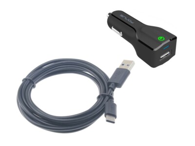 2-Port USB 24W Fast Car Charger 6ft Cable Type-C Turbo Charge for Smart Phones