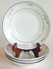 FOUR Noritake TARKINGTON 3695 SOUP BOWLS, Porcelain, Silver Trim, Sri Lanka
