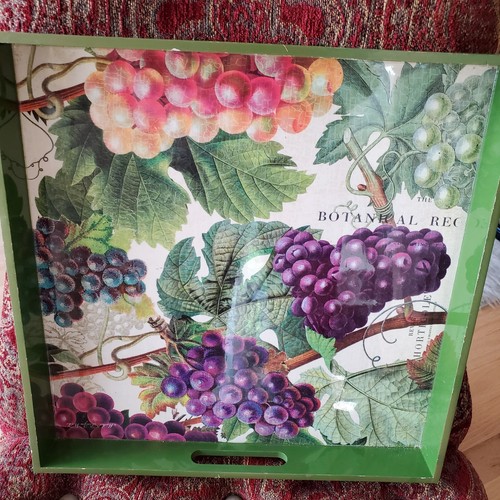 Michel Design Works Vineyard Grapes Botanical Green Square Tray w Handles - Picture 14 of 24