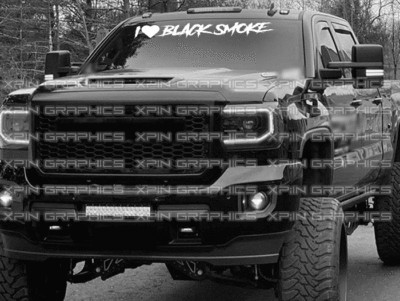 I Love Black Smoke Windshield Window Decal Sticker Banner Diesel Rolling Coal