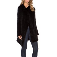 June Oversized Rabbit Fur Coat In Black Sz Medium