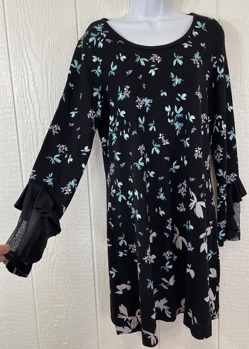 Women's KAARI BLUE Dress Size LARGE Black W/Floral Print Long Sleeve NEW  (hh2) | eBay