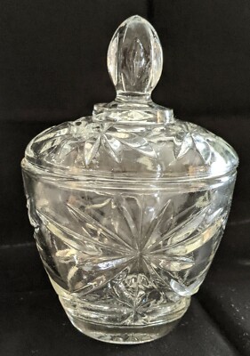 Vtg Sugar Bowl & Lid Star of David Early American Clear Glass