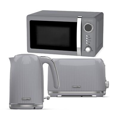 Geepas 1,7L Wasserkocher 2 Scheiben Brot Toaster & Mikrowelle Küchenset, Grau