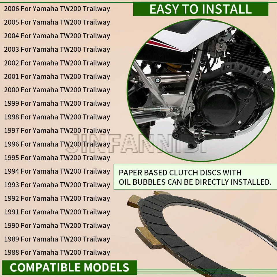 Placas de acero de fricción de embrague con kit de junta para Yamaha TW200 Trailway 1987-2021 Foto 3 de 4