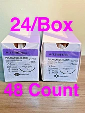 0/0 PGA Suture, 48ct (2 Boxes) Polyglycolic Acid Veterinary Dental Surgical