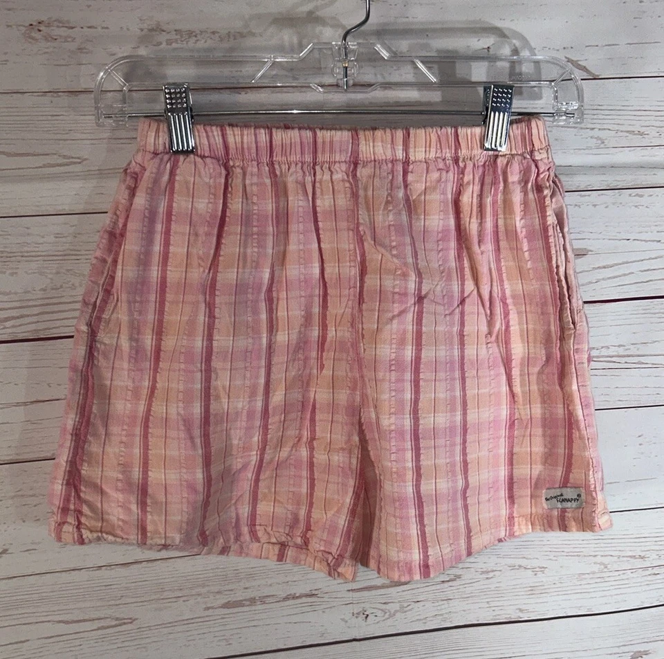 Shorts xadrez vintage feminino rosa tamanho 8 aba feliz 1986 EUA bolsos elásticos na cintura - Imagem 2 de 4