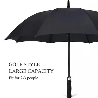 GADGETCKING Extra Large Black Umbrella Mens Women's Walking Golf Stick 142cm Automatic Auto