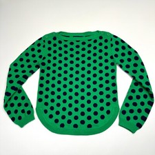 GAP KIDS Sweater Sz 8 Girls Vibrant Green Navy Polka Dot Knit Pullover Longsleev