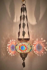DEMMEX Handmade Turkish Moroccan Mosaic Boho Hanging Lantern Candle Holder