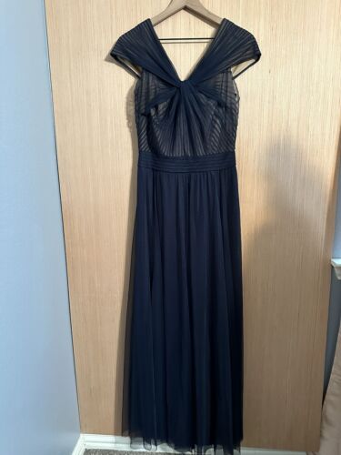 Tadashi Shoji Navy Tulle Twist Maxi Gown, Size 6